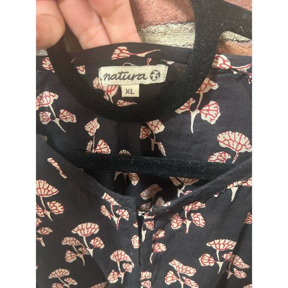 Women’s Anthropologie Natura Boho Cotton Tunic Blouse Black Print XL - Picture 4 of 7